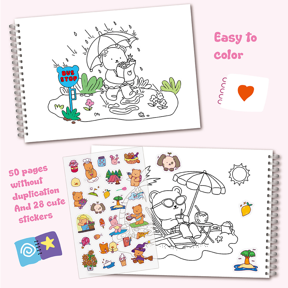 Adorable Bear Coloring Book Se - огляд і ціна Sticker Sheet Set